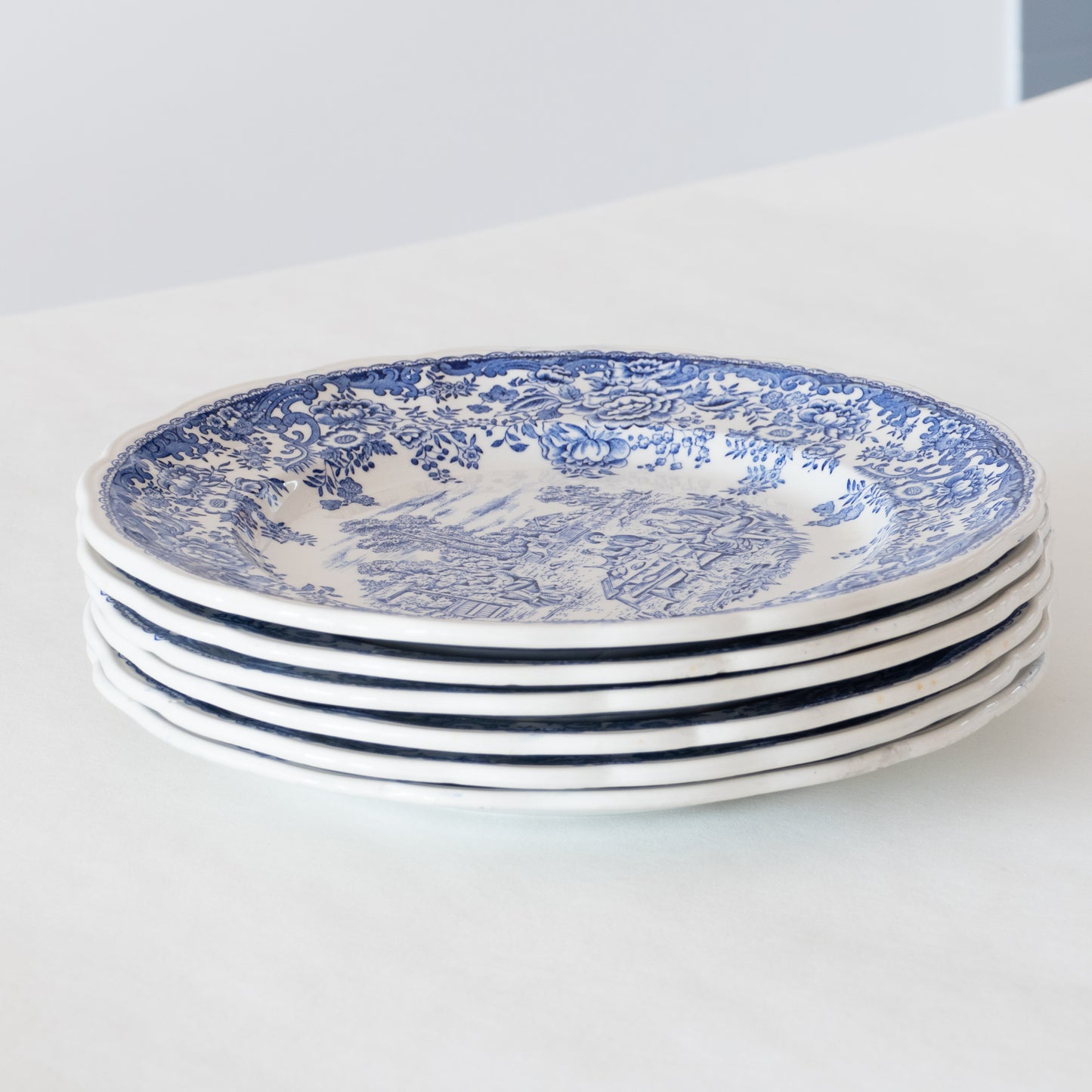 6 assiettes plates KG Lunéville bleues