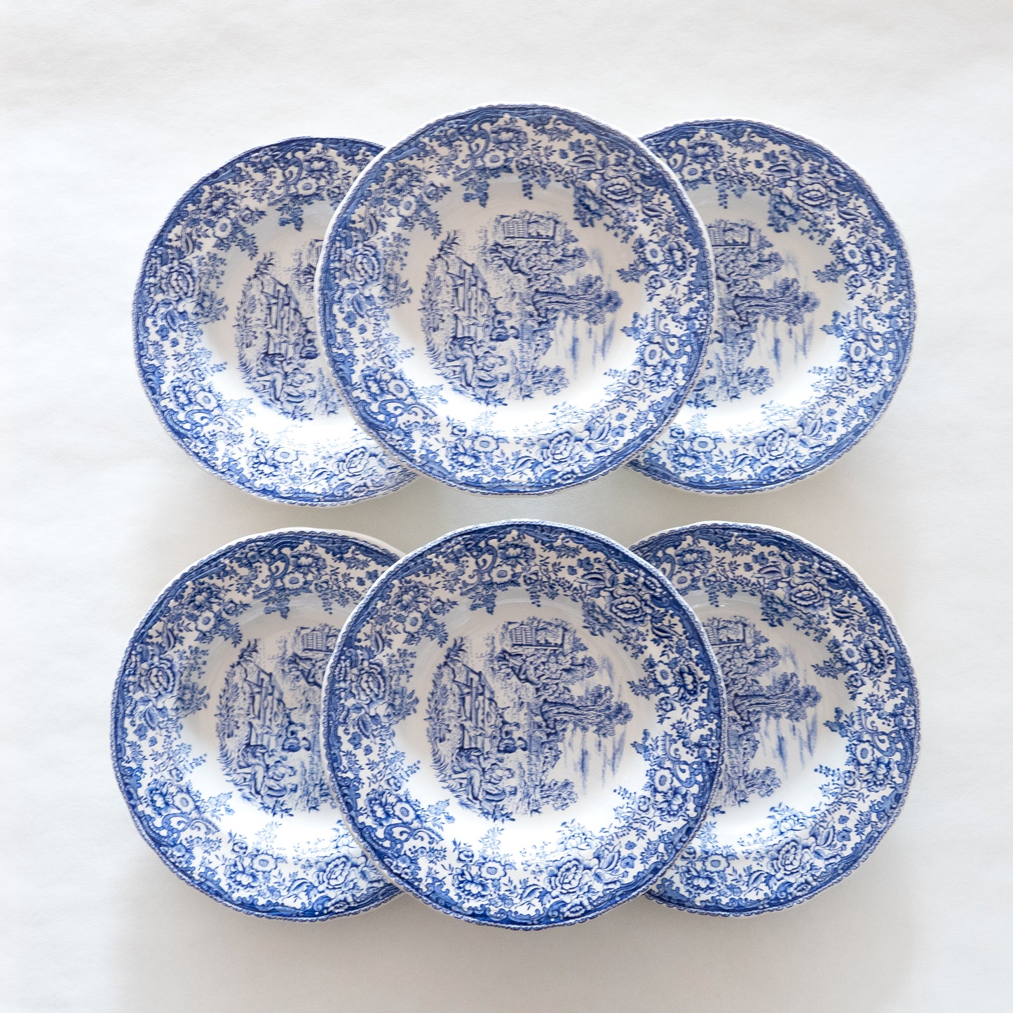 6 assiettes creuses KG Lunéville - bleues