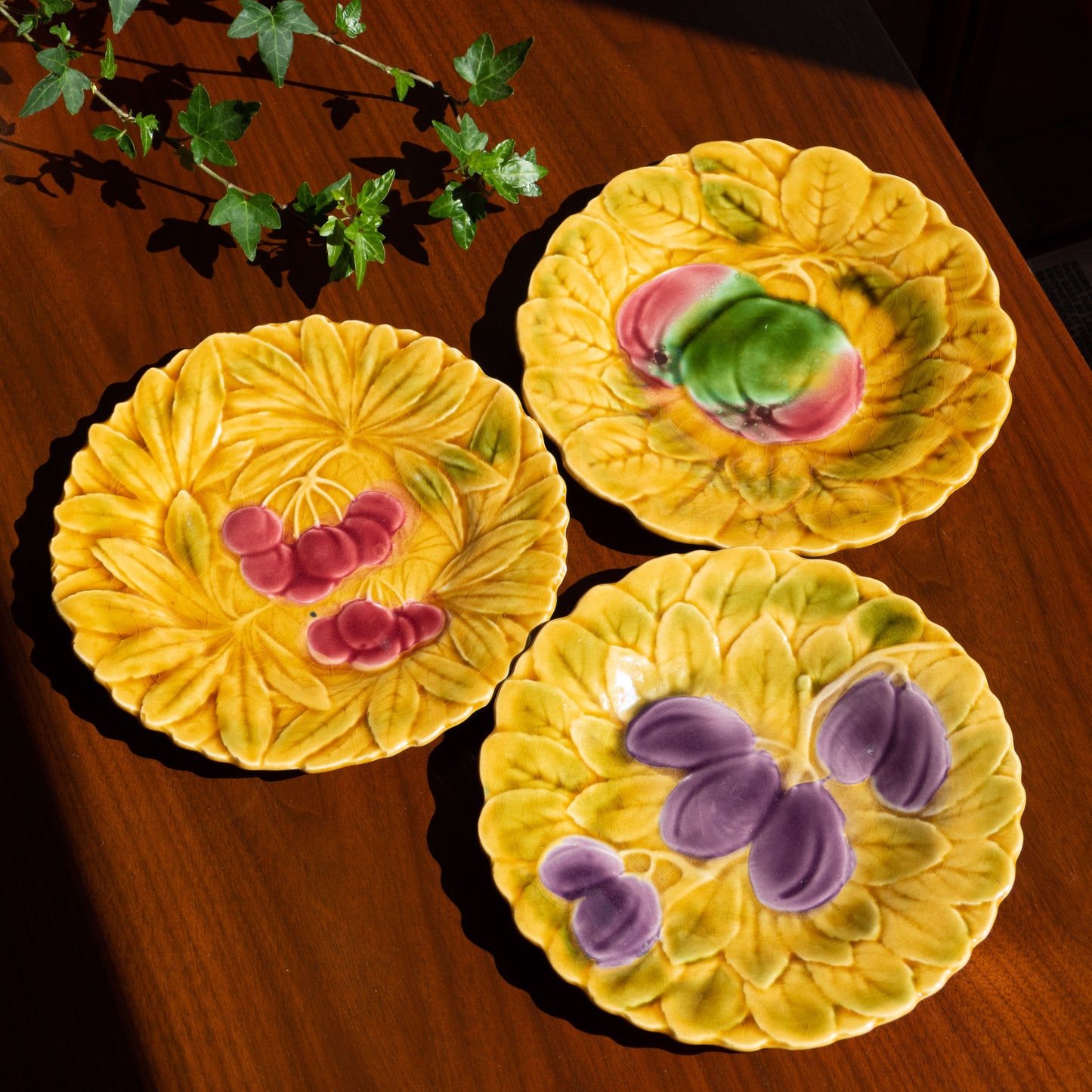 8 assiettes en barbotine de Sarreguemines