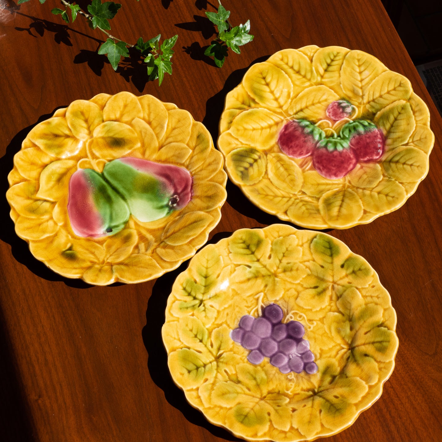 8 assiettes en barbotine de Sarreguemines