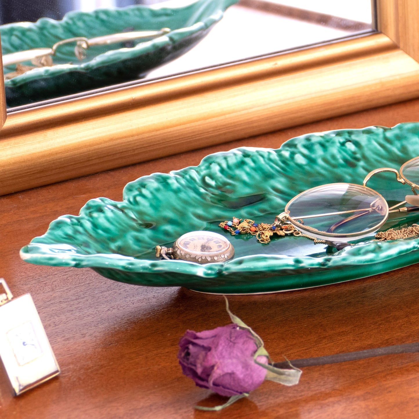 Plat / Vide poche barbotine feuille Sarreguemines