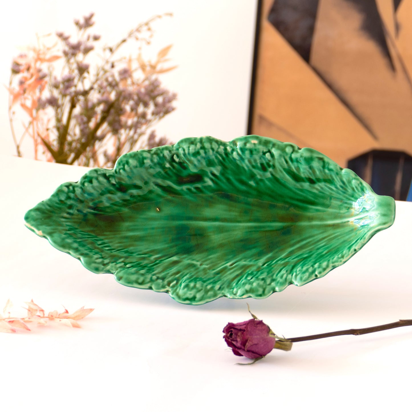 Plat / Vide poche barbotine feuille Sarreguemines