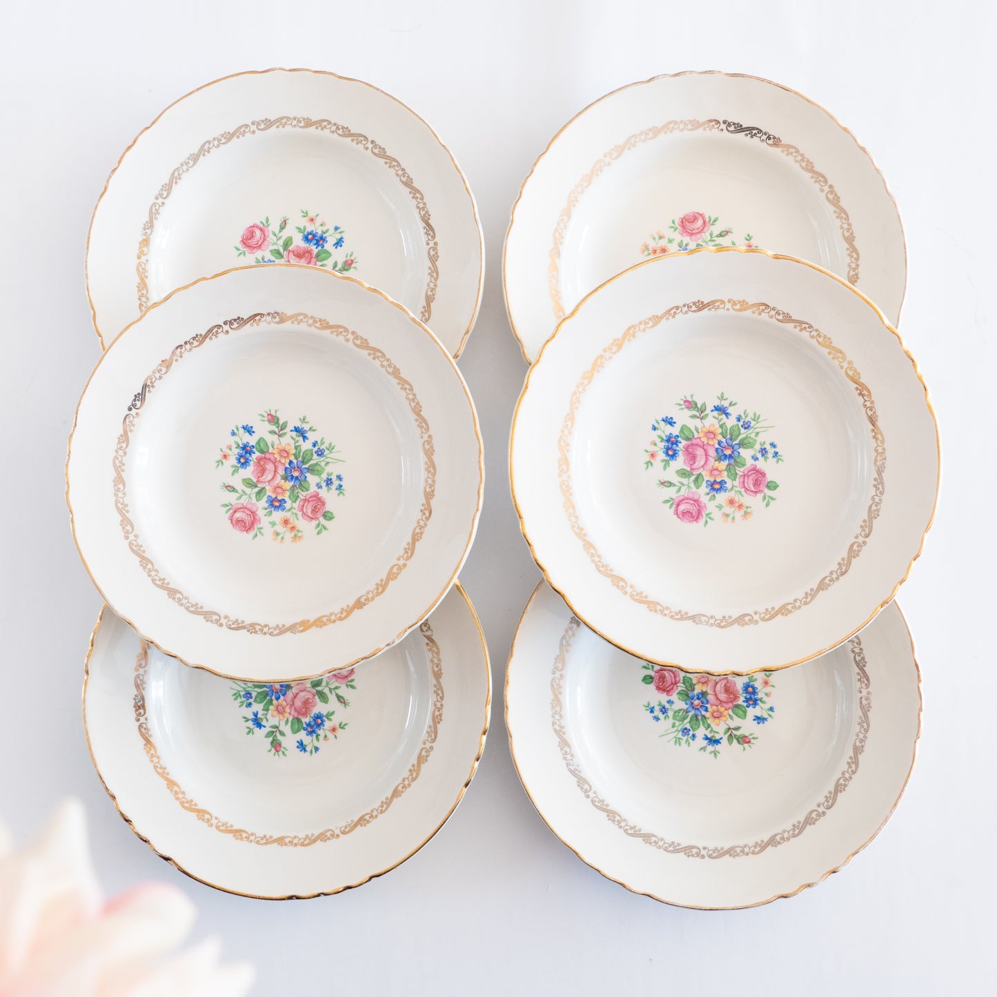 6 assiettes creuses fleuries Moulin des Loups Orchies