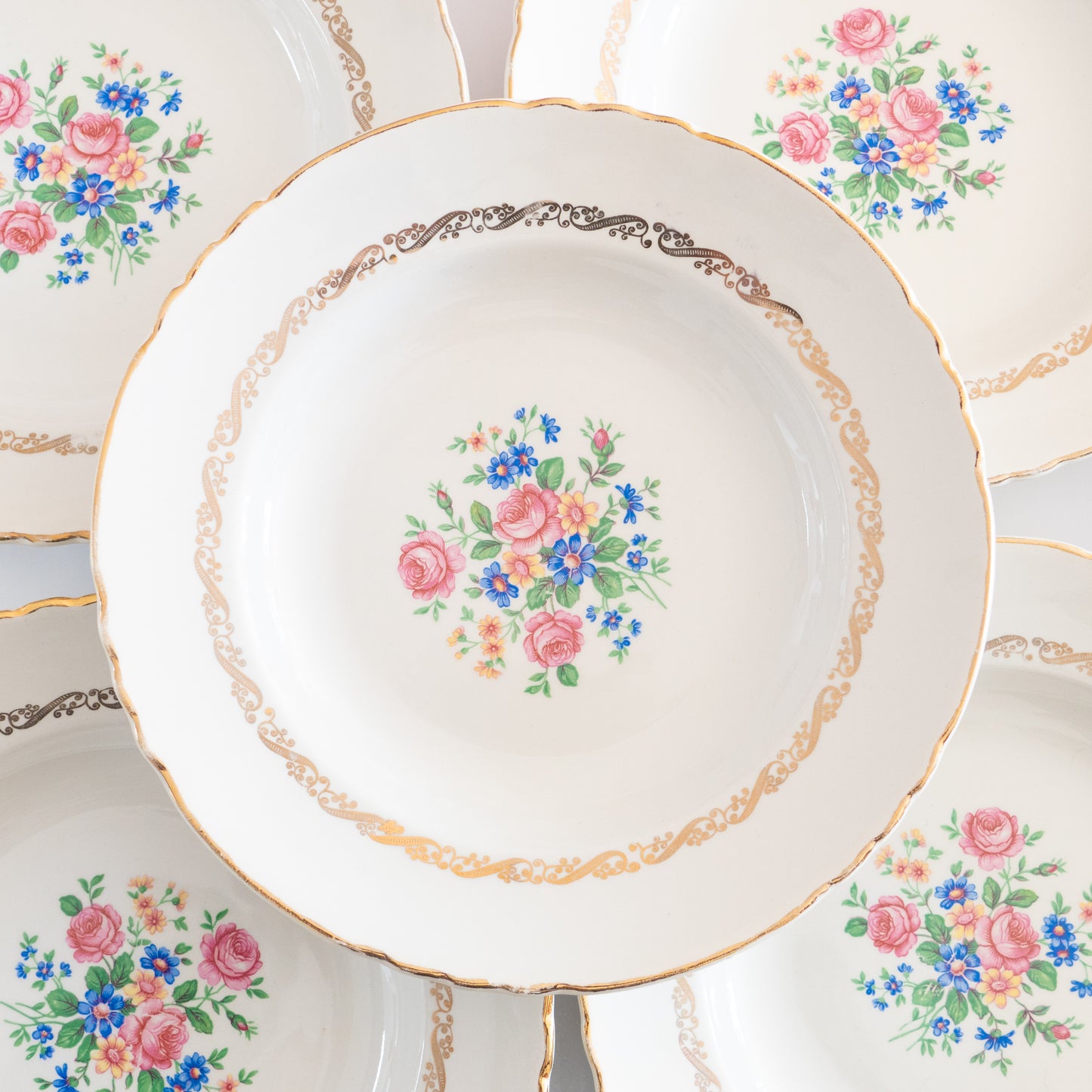 6 assiettes creuses fleuries Moulin des Loups Orchies