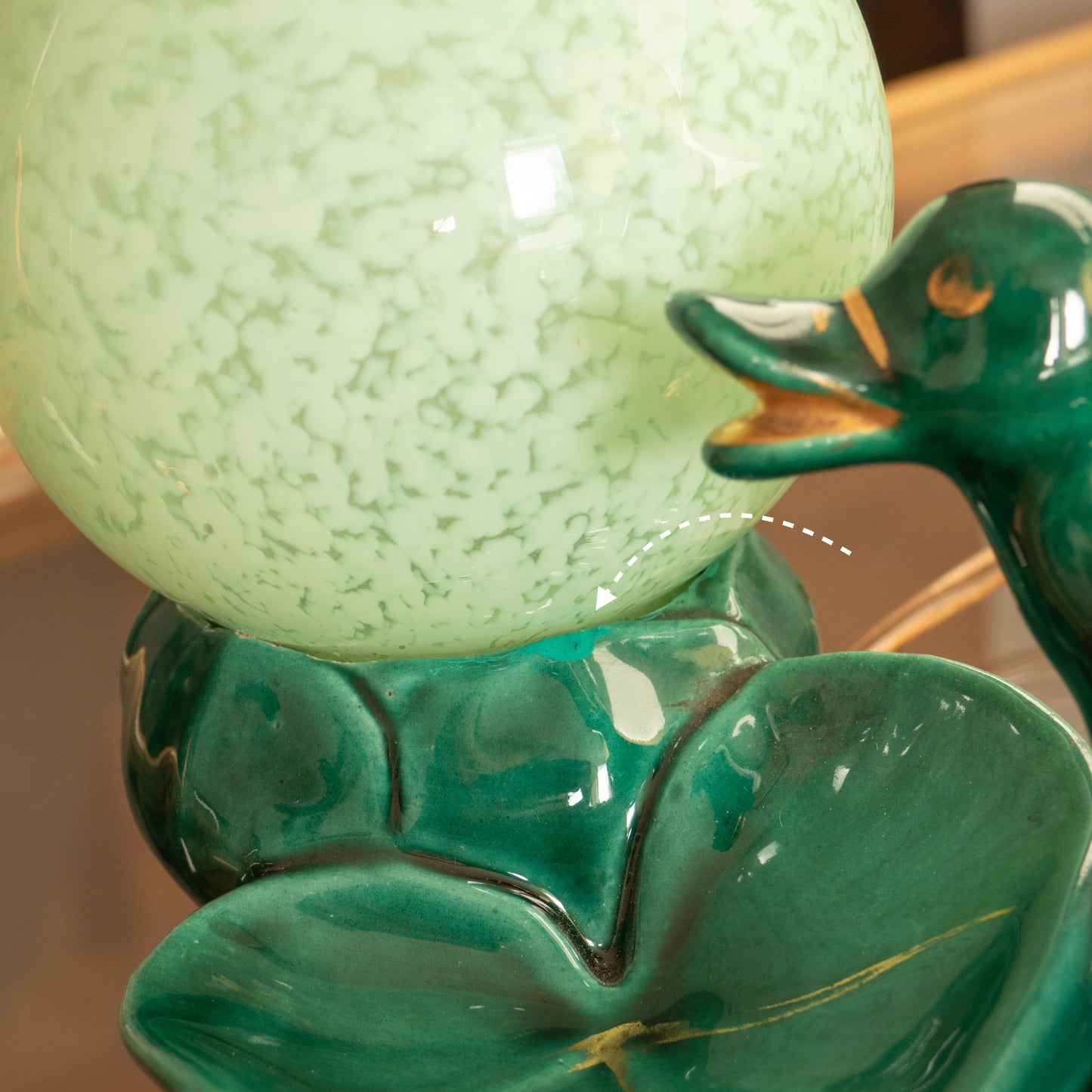 Lampe Art Deco céramique canard et verre de Clichy