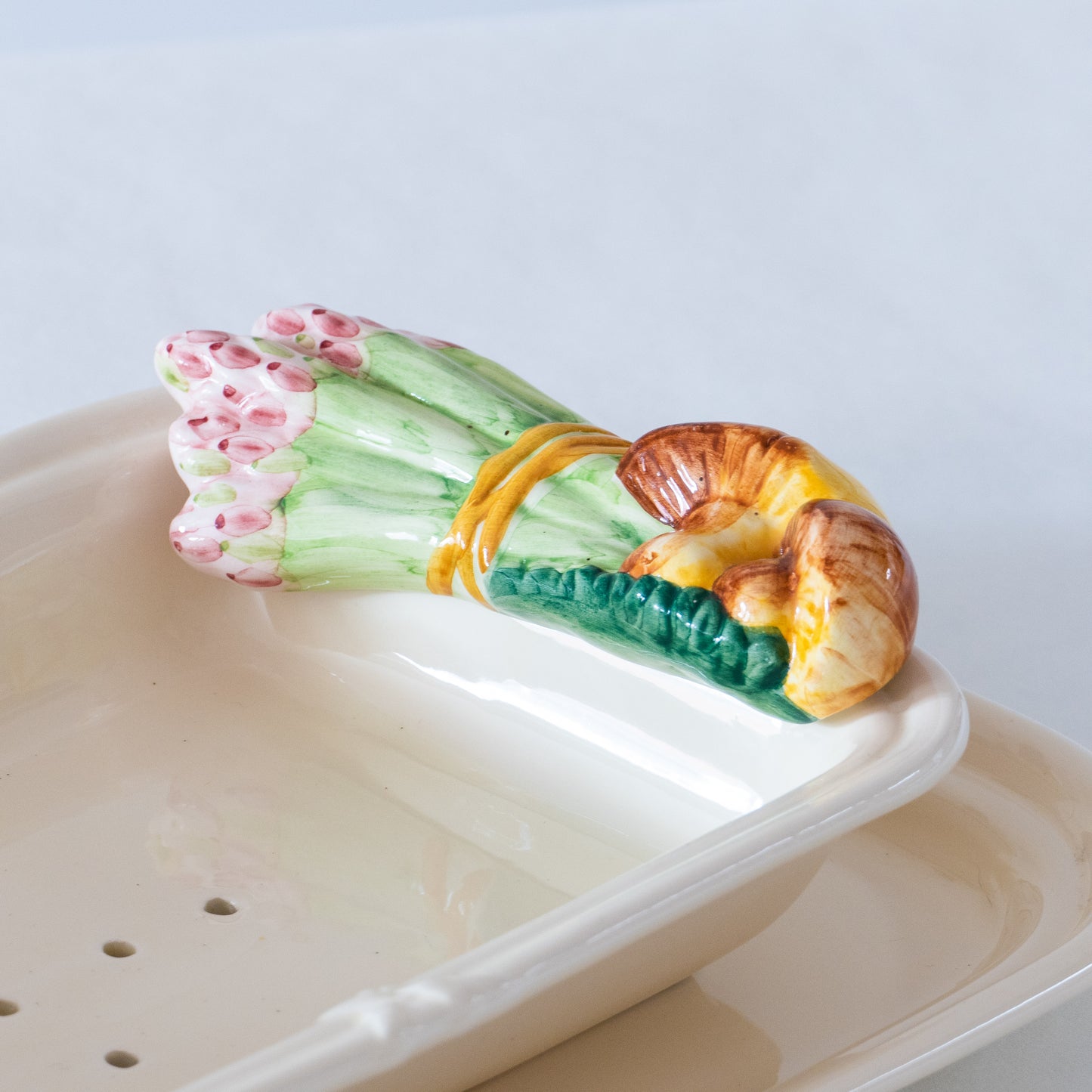 Égouttoir + plat en barbotine champignon asperge