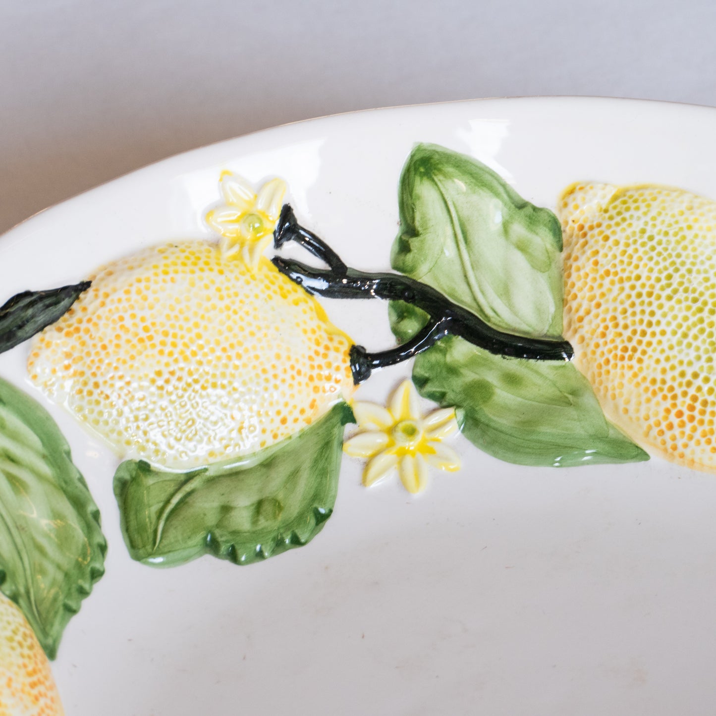 Grand plat creux en barbotine citrons