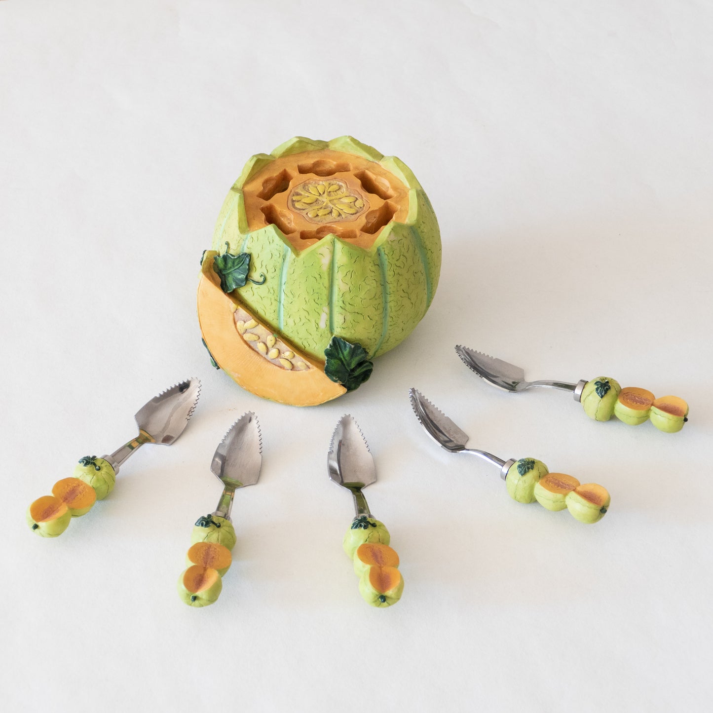 Serviteur de cuillères en céramique melon - trompe l'oeil