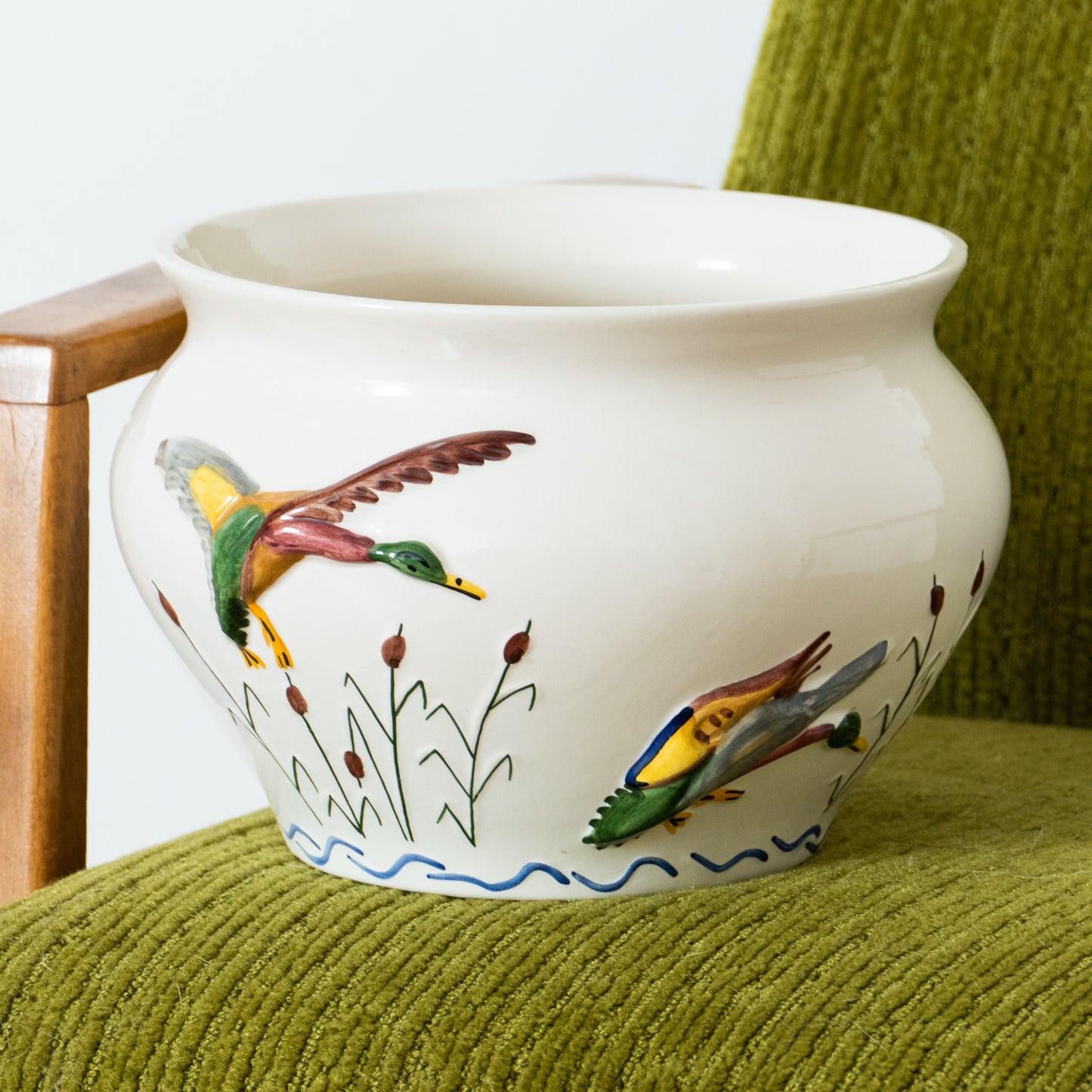Colonne et cache-pot en faïence canard
