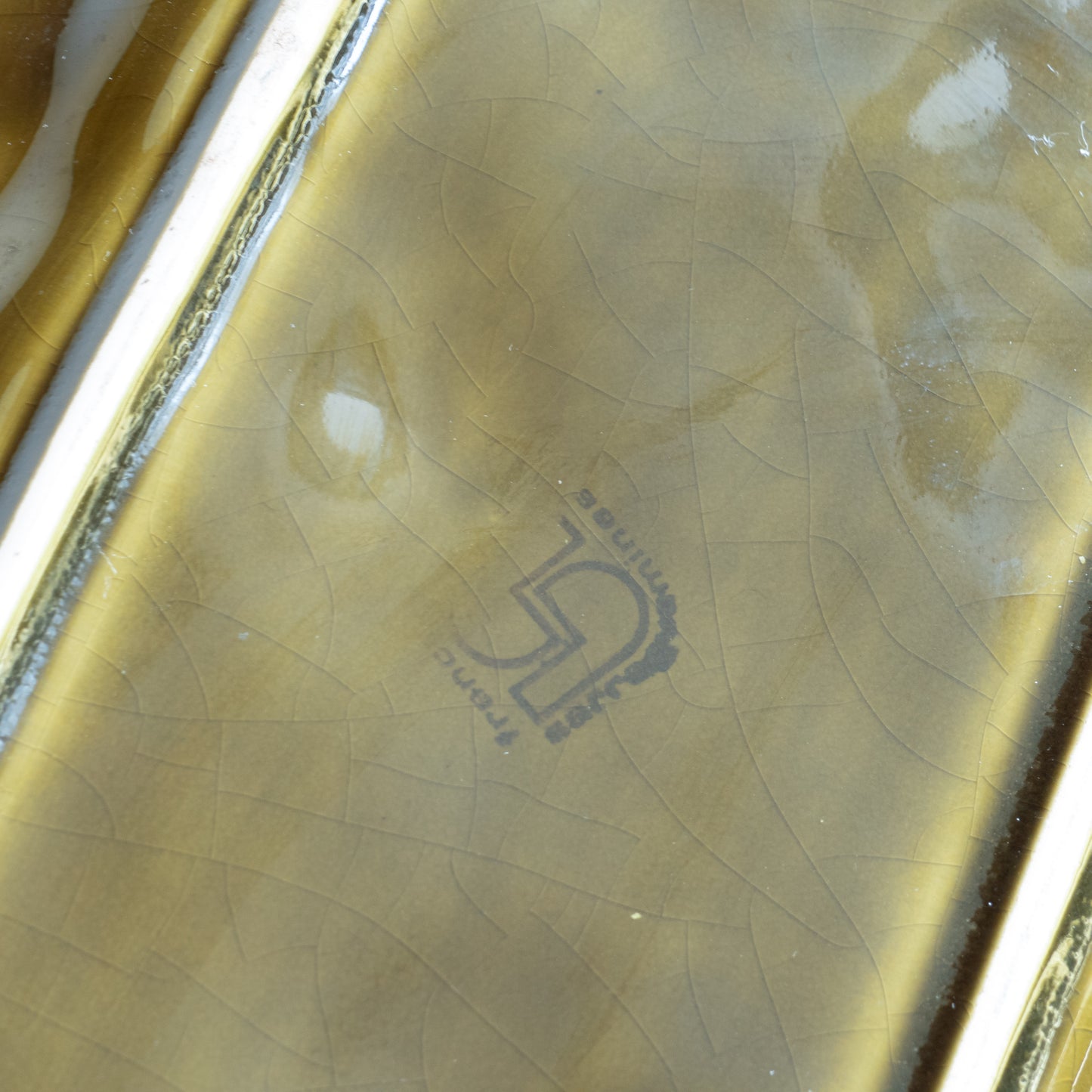 Plat à cake en barbotine de Sarreguemines - vert