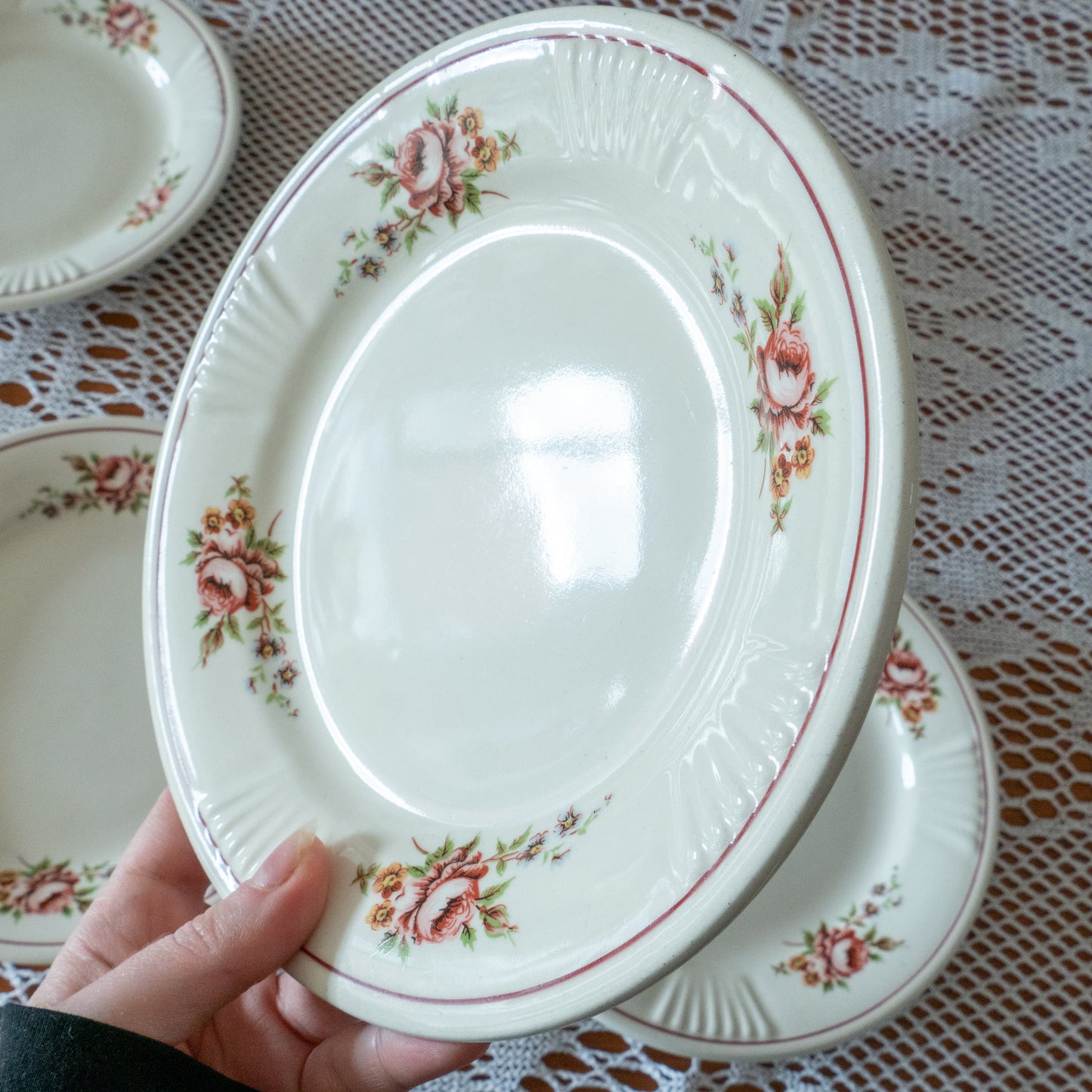 5 assiettes à dessert vintage décor fleuri