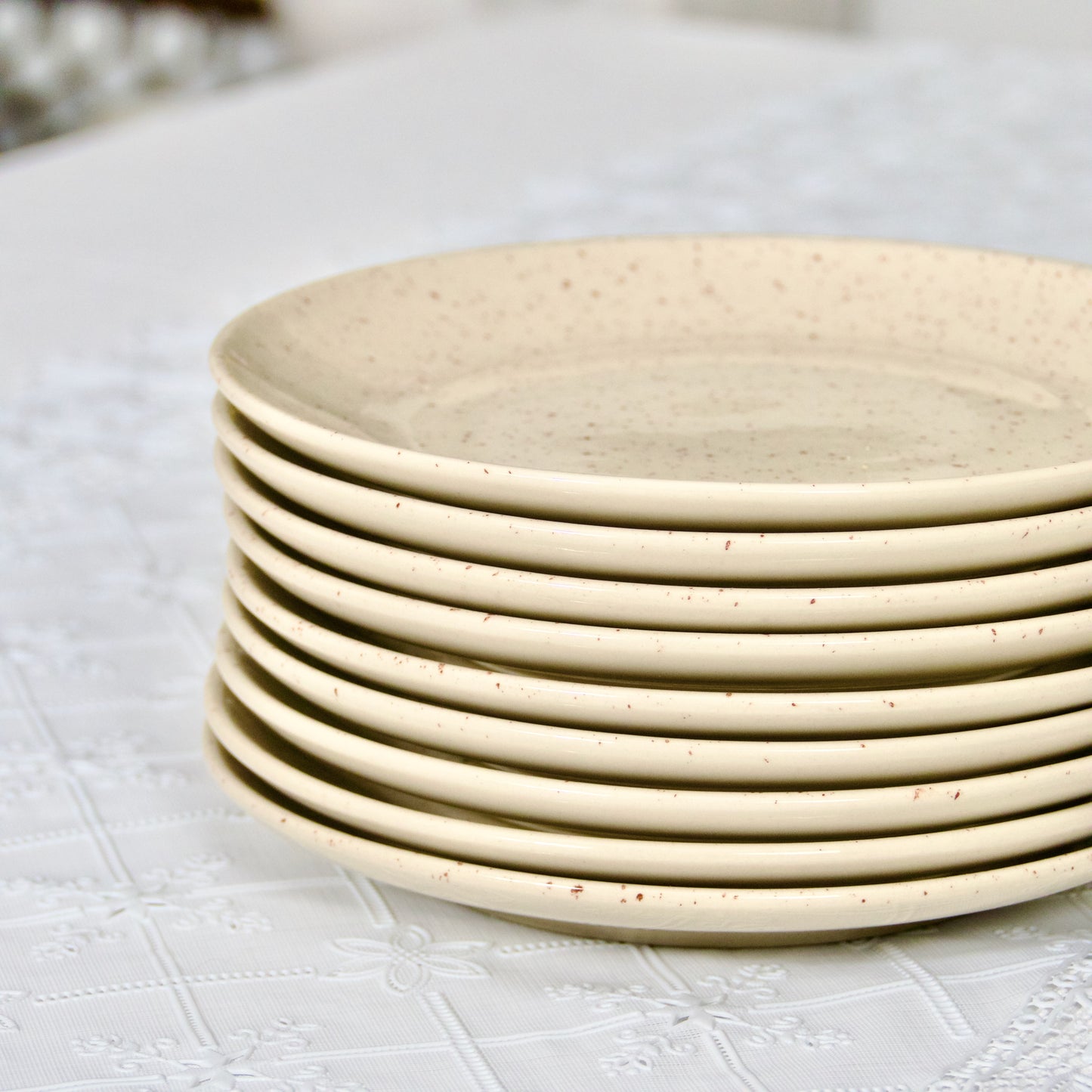 9 assiettes à dessert en grès émaillé