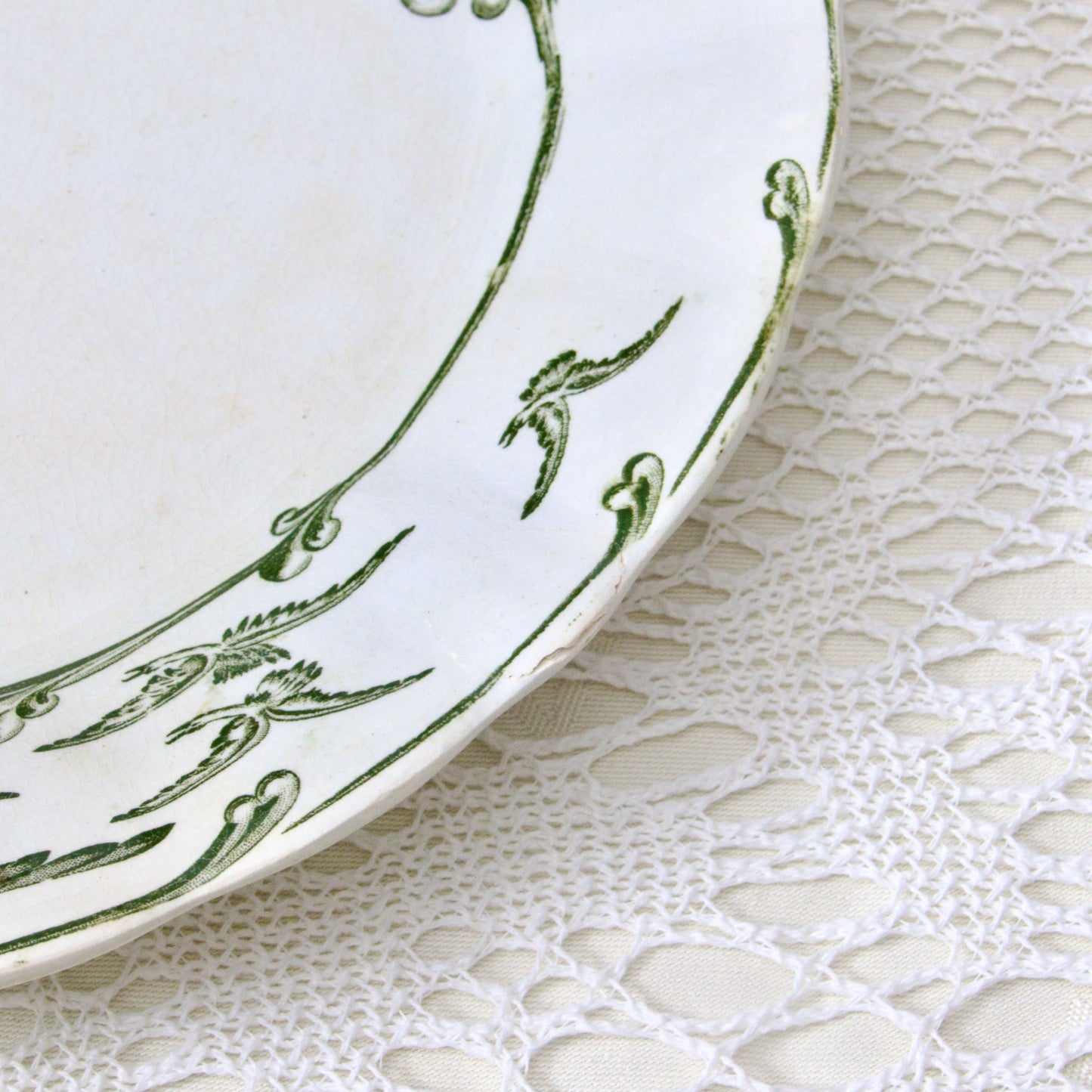 6 grandes assiettes XIXe St Amand "Aiglon" - terre de fer verte