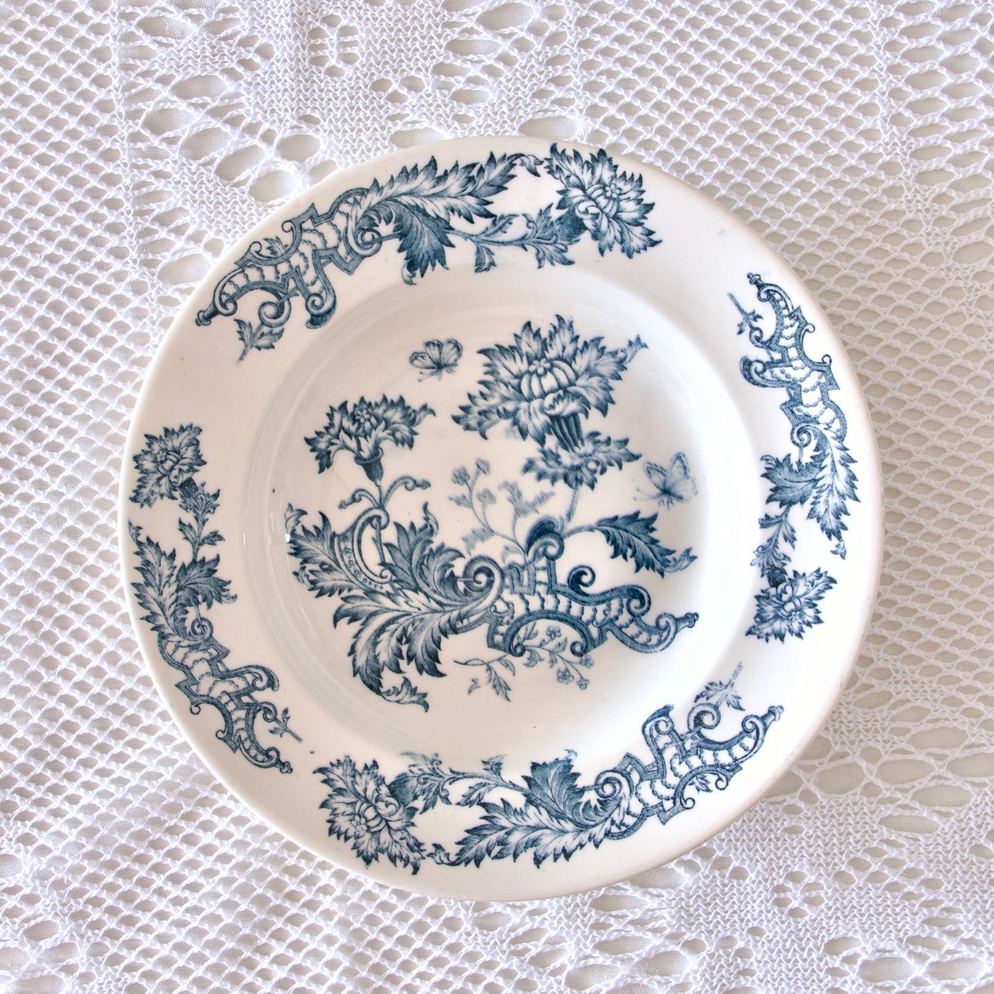5 assiettes creuses XIXe Longwy "Fismes" - terre de fer