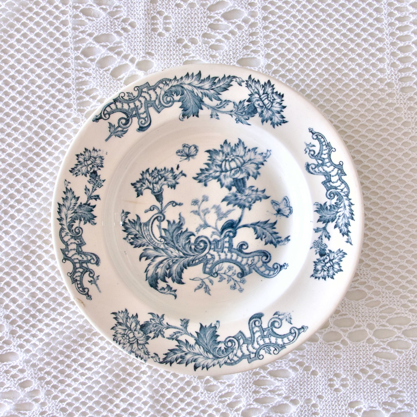 5 assiettes creuses XIXe Longwy "Fismes" - terre de fer