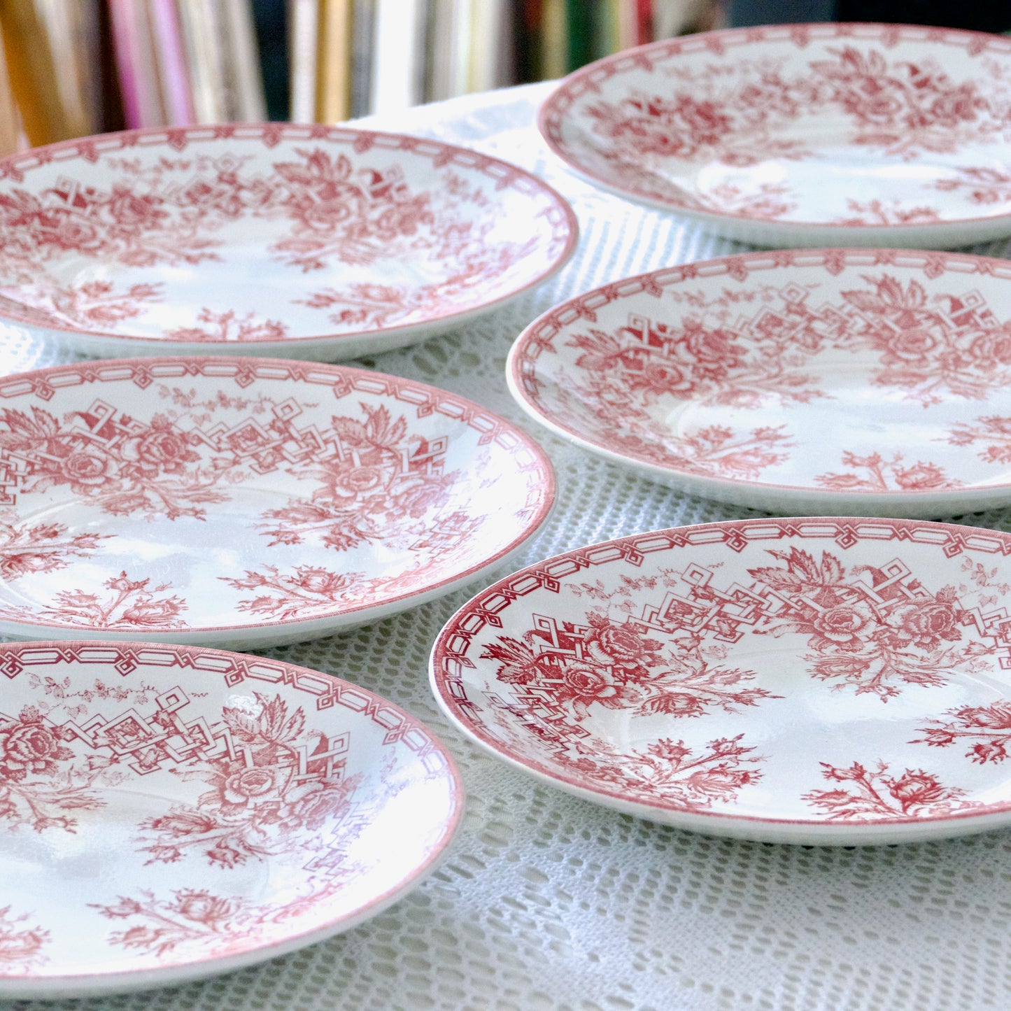 6 assiettes Sarreguemines roses grimpantes