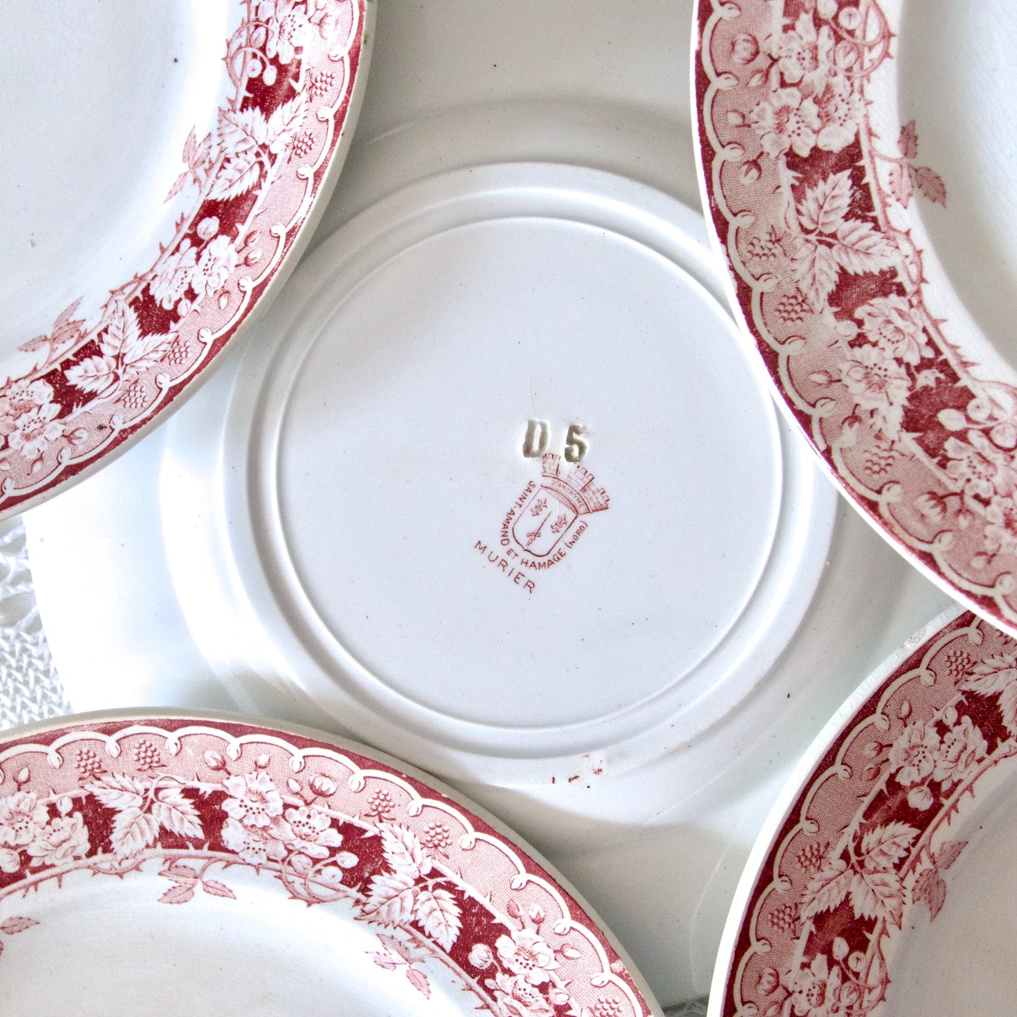 6 assiettes St Amand "mûrier" - terre de fer rose lot B