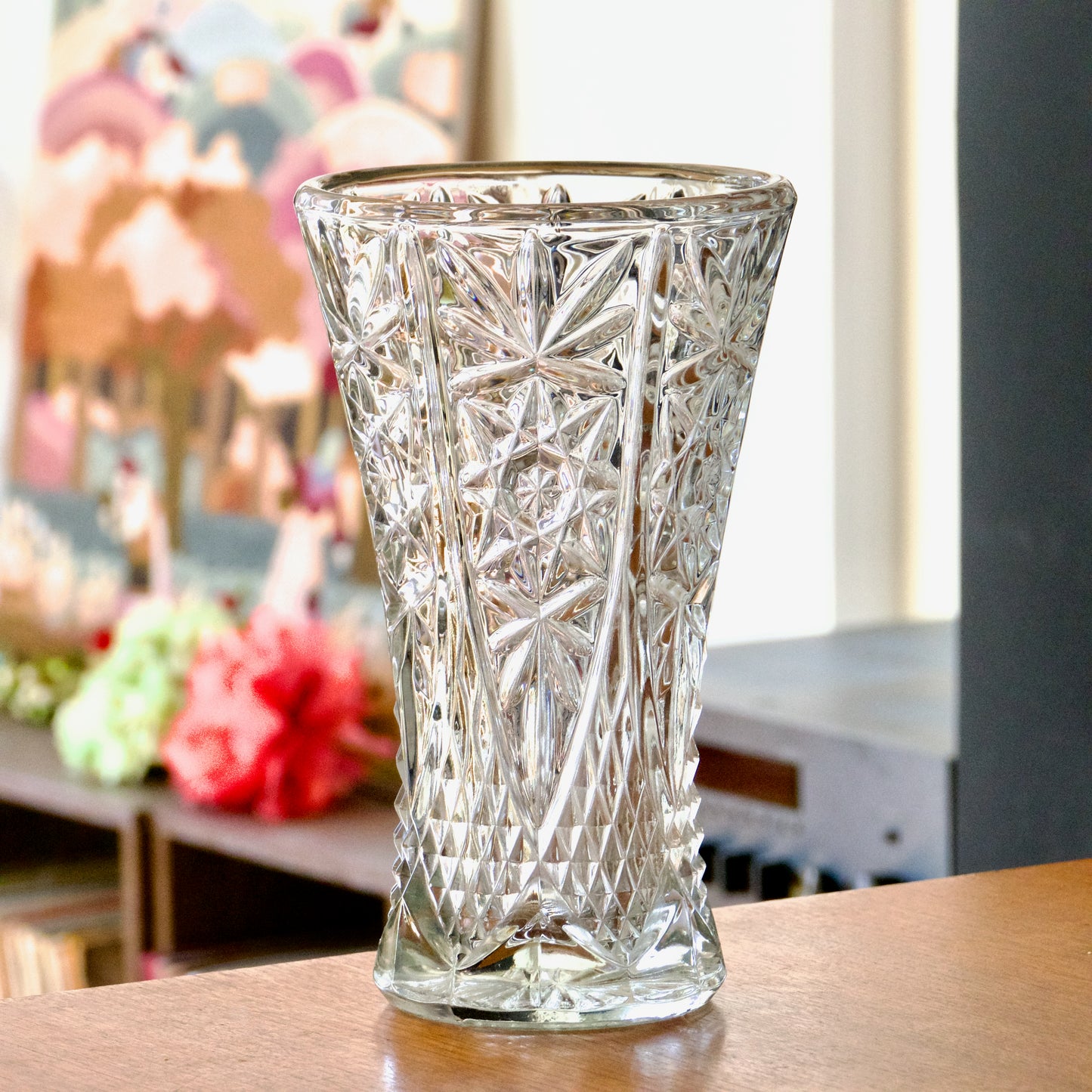 Grand vase en cristal rosaces et étoiles