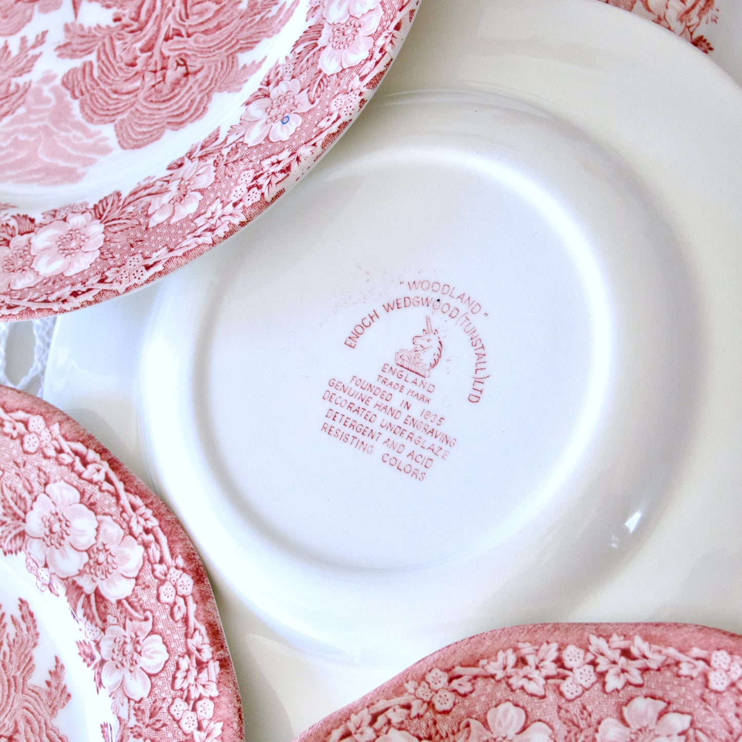 5 assiettes à dessert Wedgwood "Woodland" terre de fer anglaise