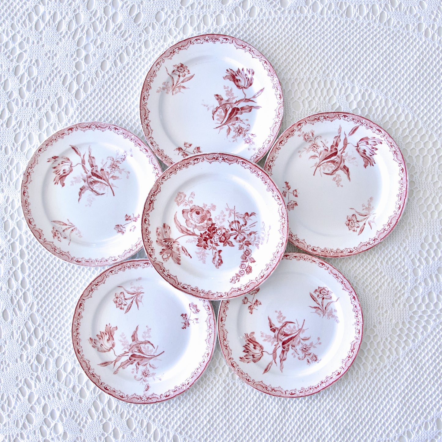 Assiettes à dessert Sarreguemines "Fontanges" - terre de fer rose