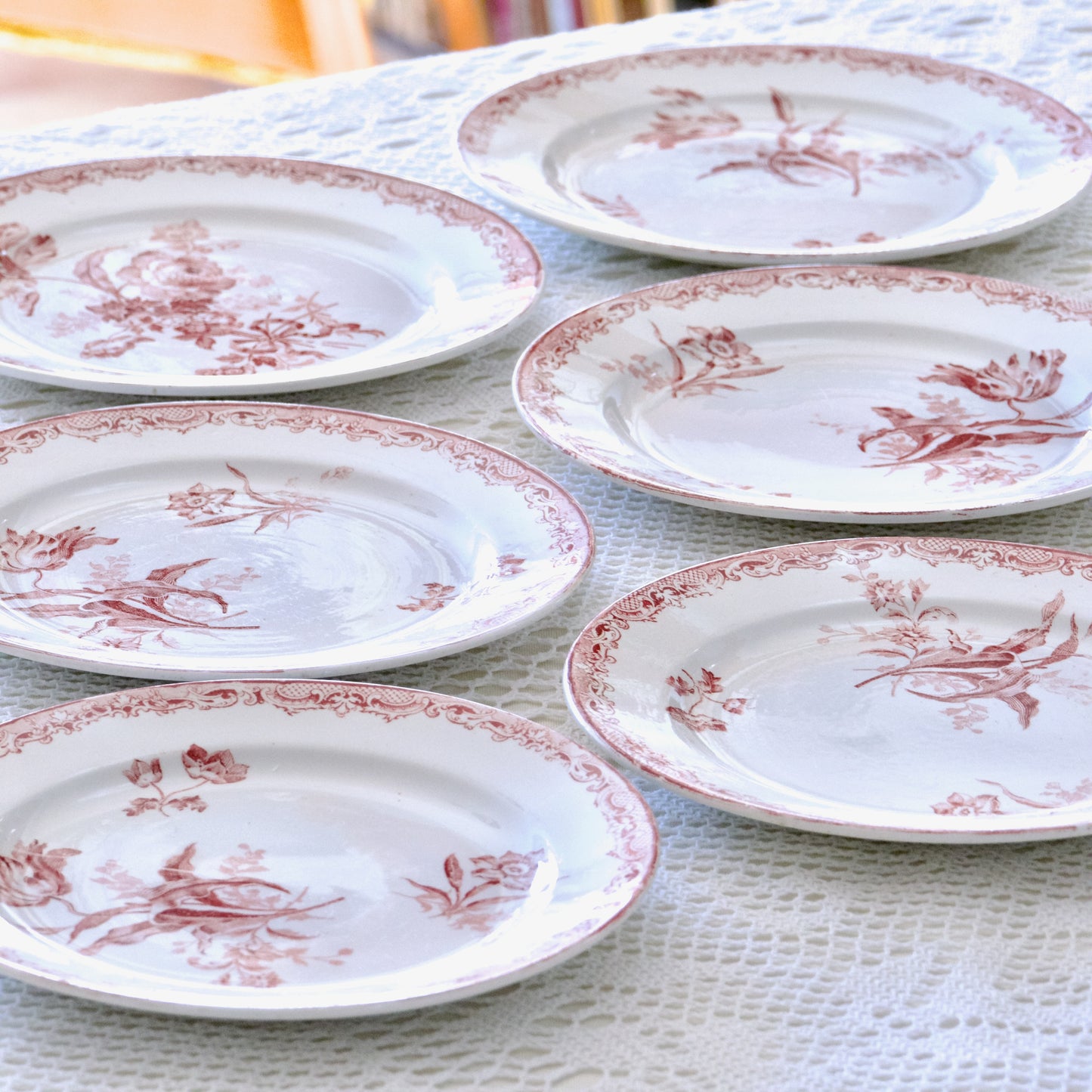 Assiettes à dessert Sarreguemines "Fontanges" - terre de fer rose