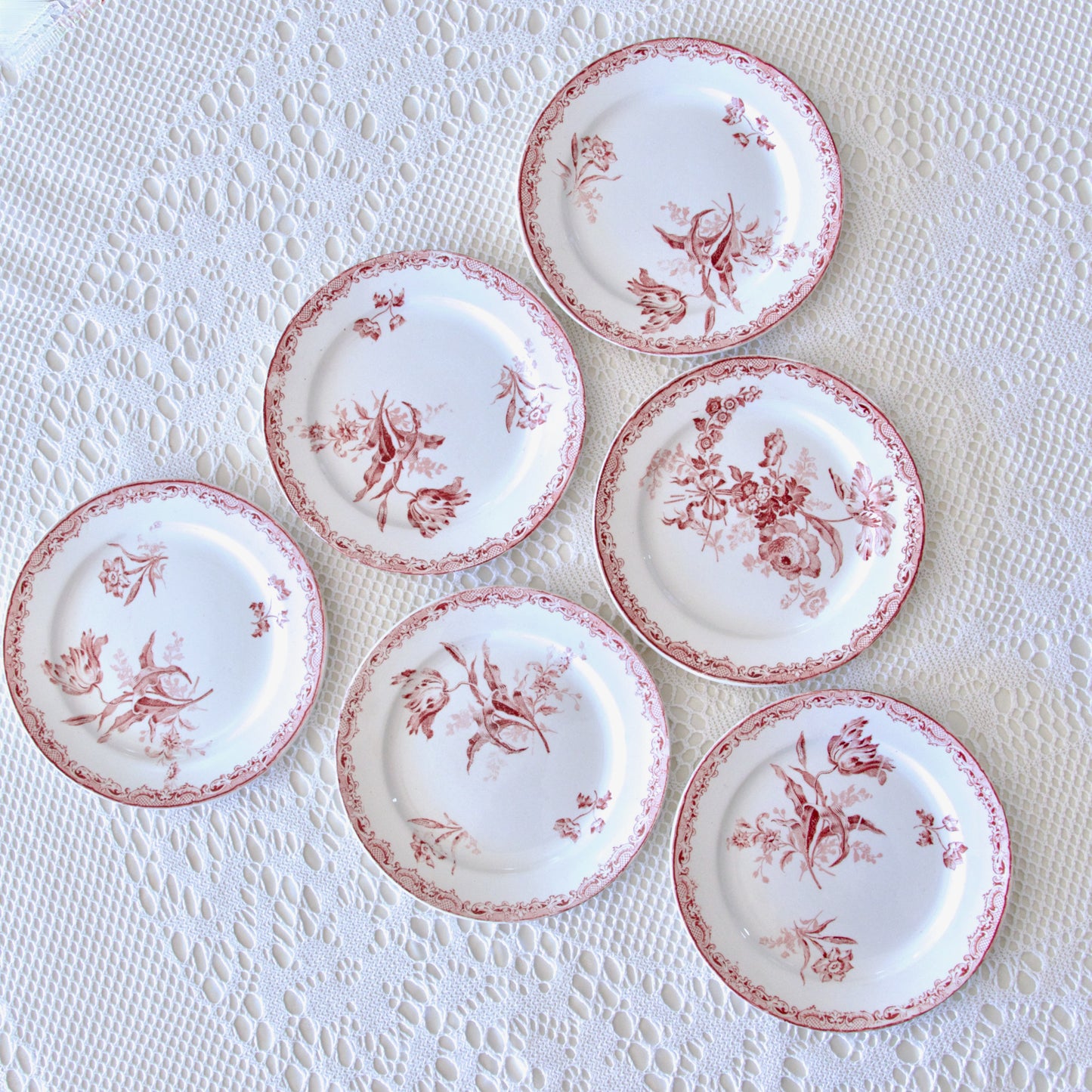 Assiettes à dessert Sarreguemines "Fontanges" - terre de fer rose