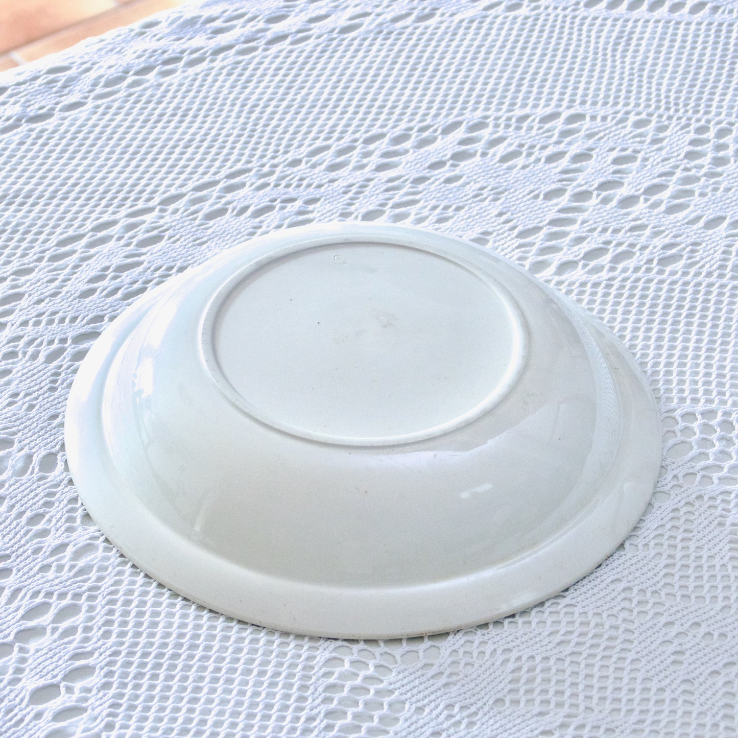 Grand saladier / plat creux ancien Badonviller oiseaux et papillons - terre de fer