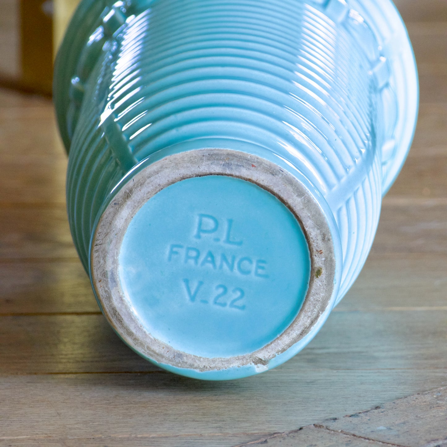 Vase Art Deco Poët Laval en céramique émaillée turquoise