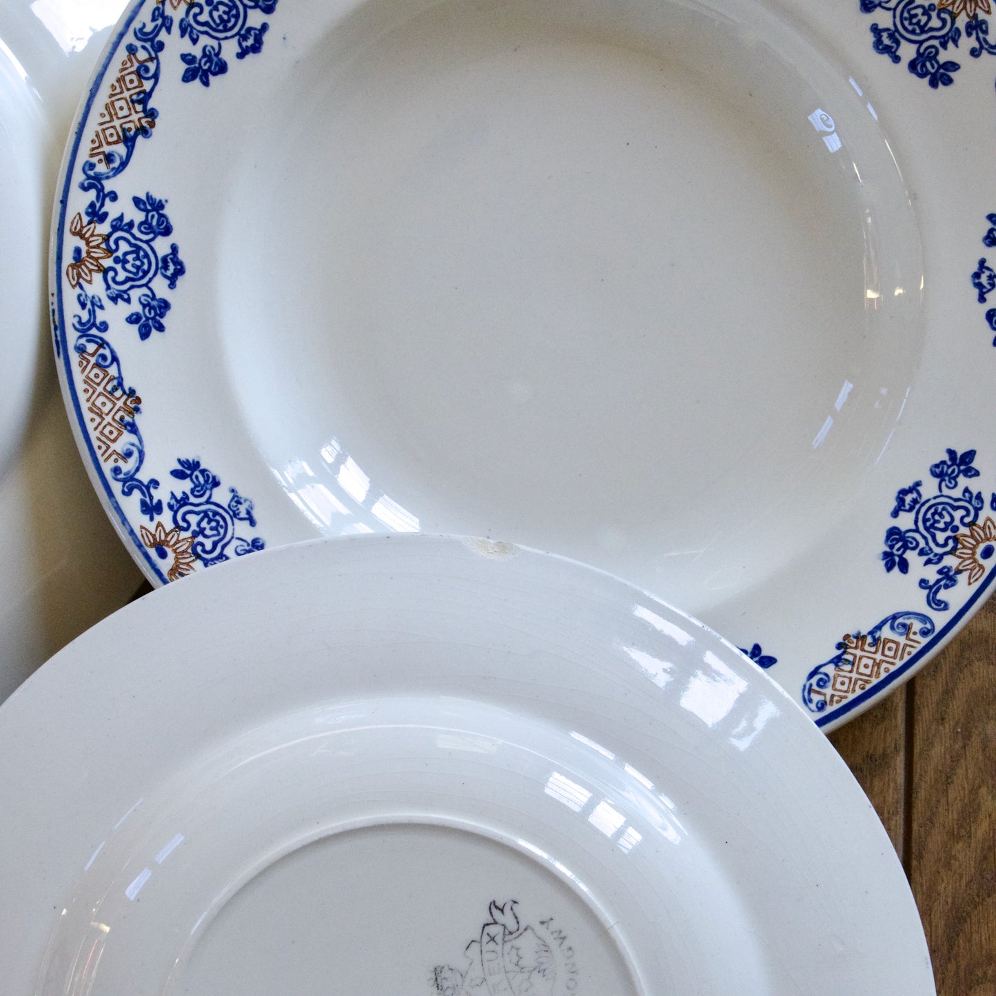 5 assiettes creuses anciennes Longwy "Evreux"