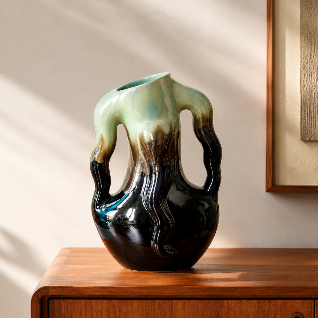 Vase organique ancien en faïence émaillée de Thulin