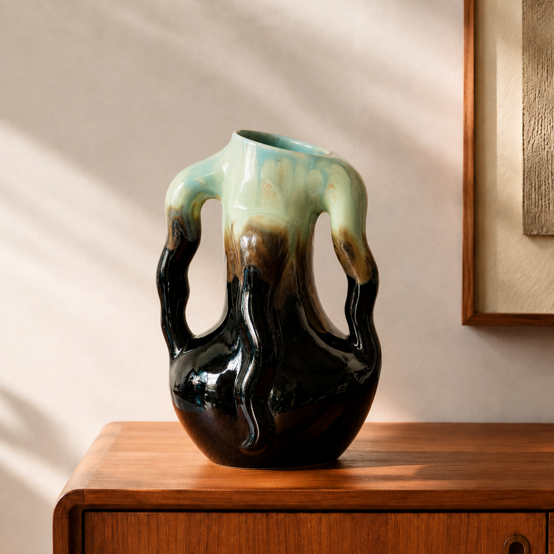 Vase organique ancien en faïence émaillée de Thulin