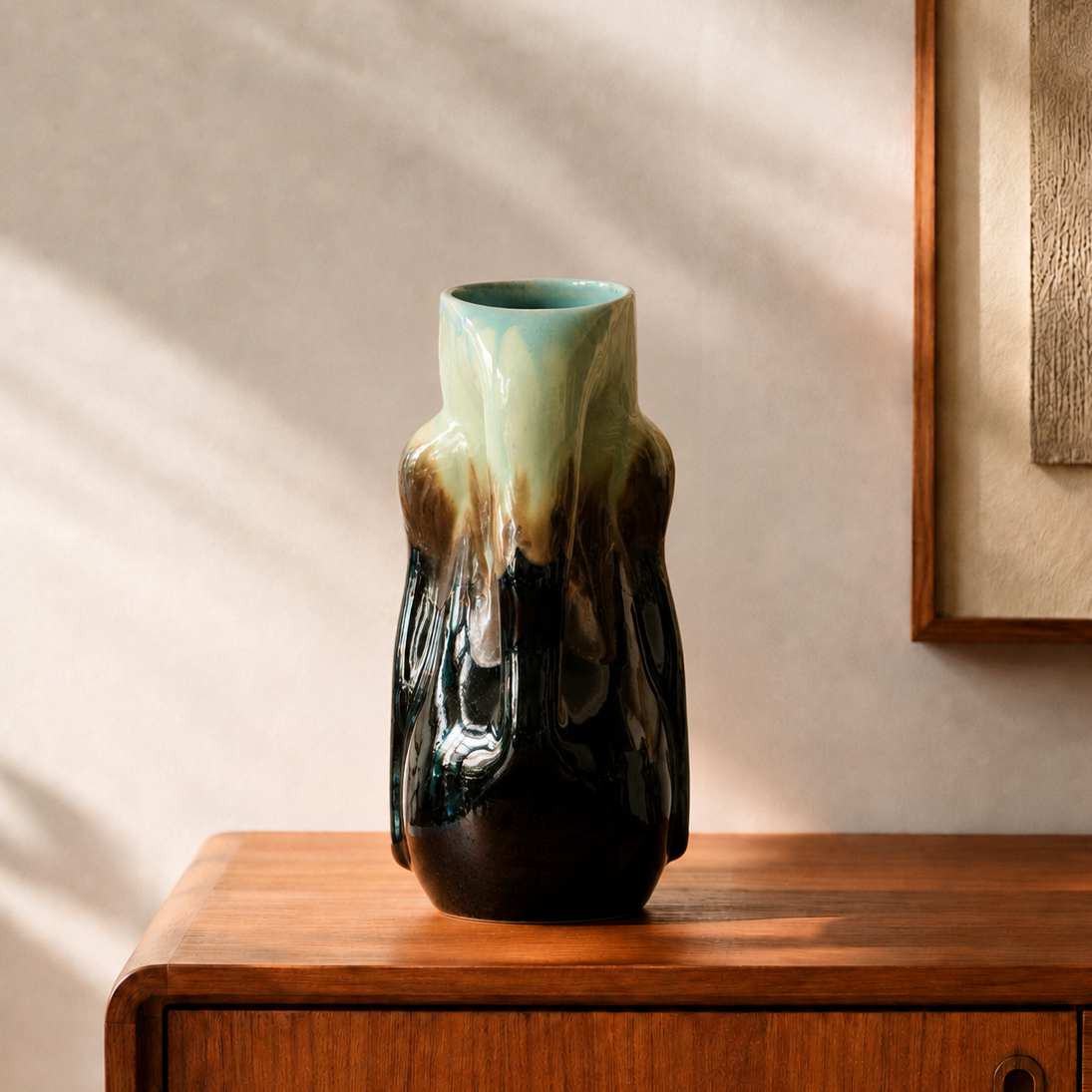 Vase organique ancien en faïence émaillée de Thulin
