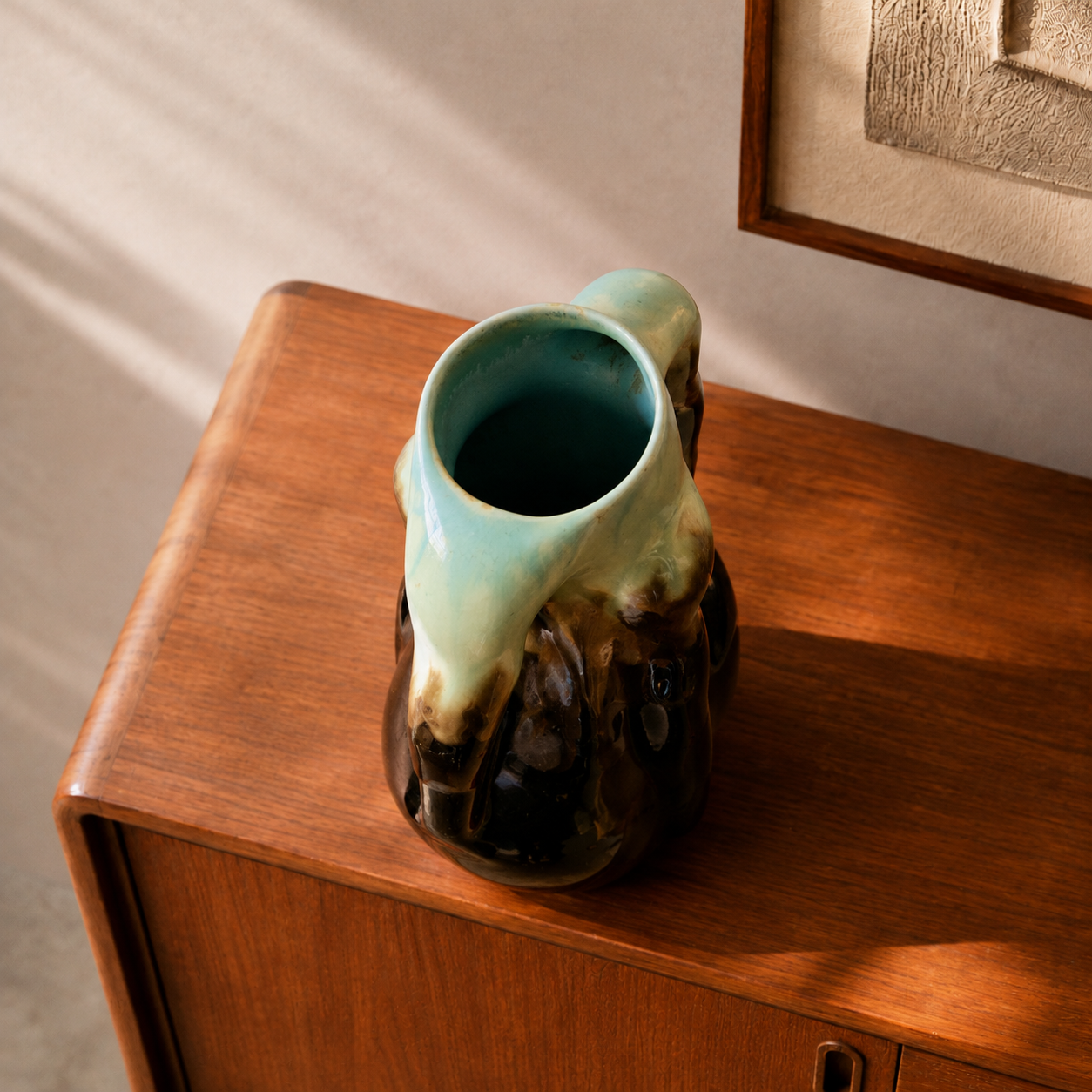 Vase organique ancien en faïence émaillée de Thulin
