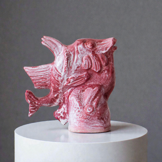 Statuette poisson en céramique émaillé écume