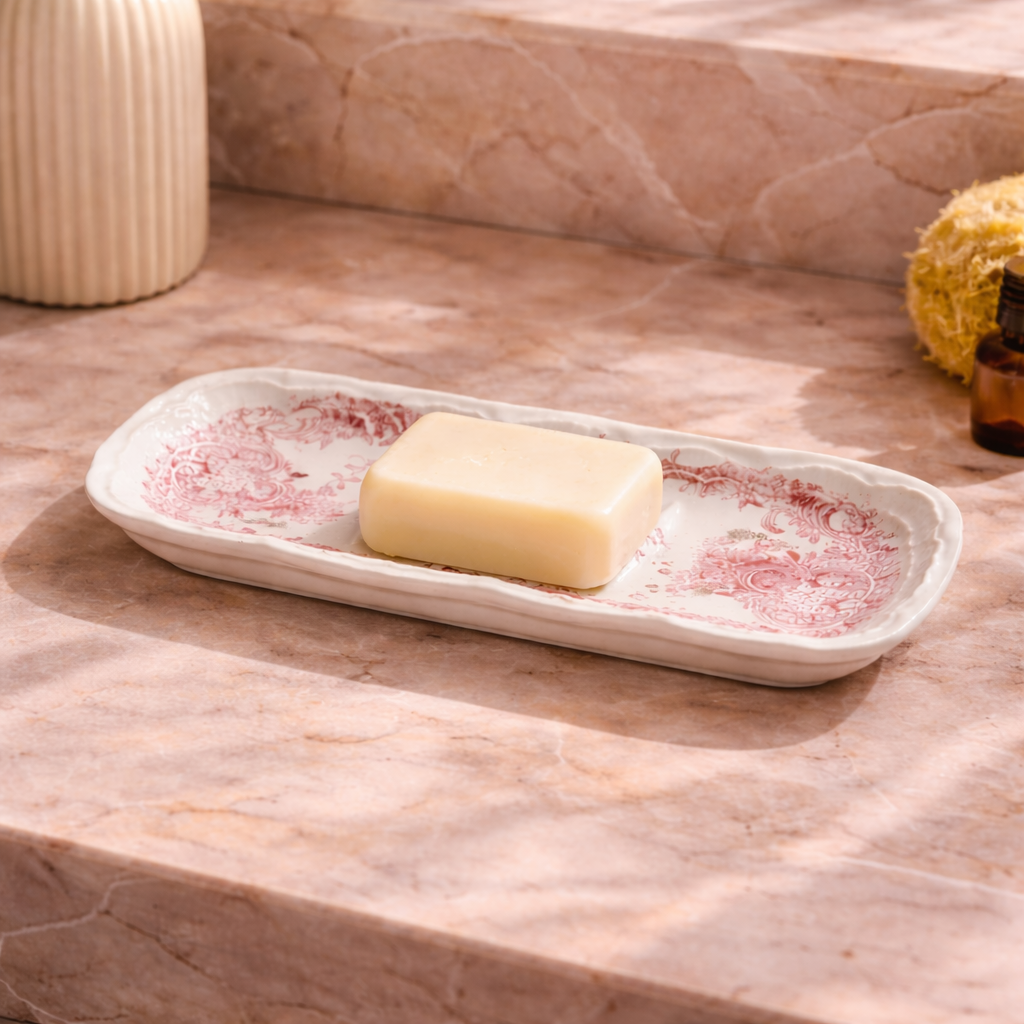 Porte-savon XIXe en terre de fer rose