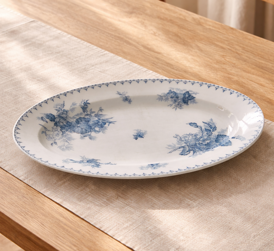 Grand plat ovale Sarreguemines "Flore" - terre de fer