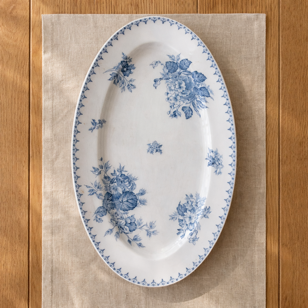 Grand plat ovale Sarreguemines "Flore" - terre de fer