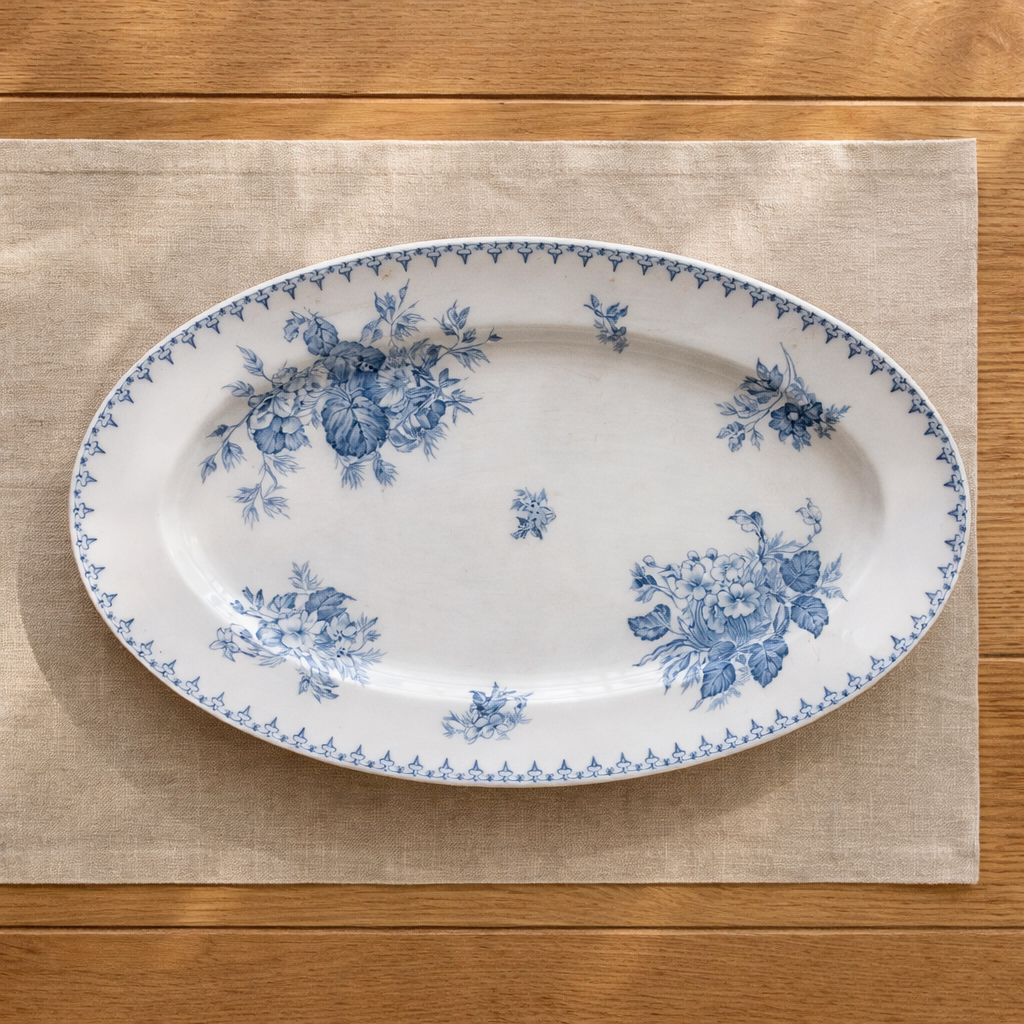 Grand plat ovale Sarreguemines "Flore" - terre de fer