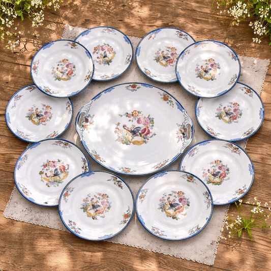 Service Altrohlau en porcelaine décor oiseaux - papillons - coq 1930