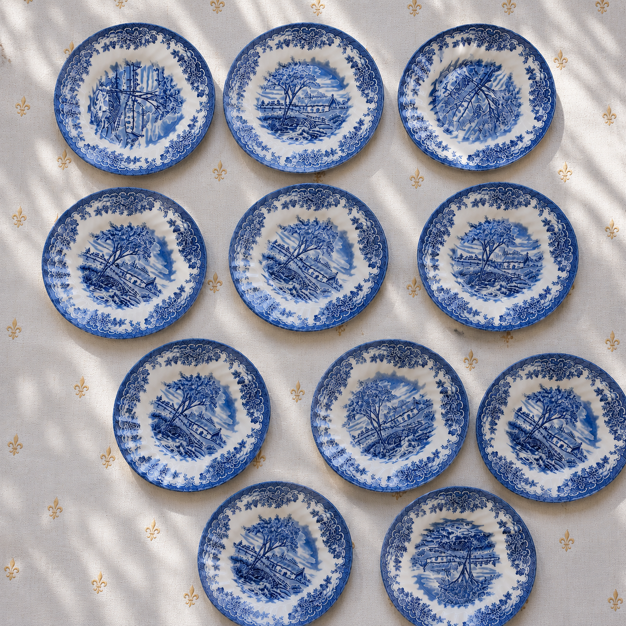 11 assiettes à dessert Staffordshire Churchill