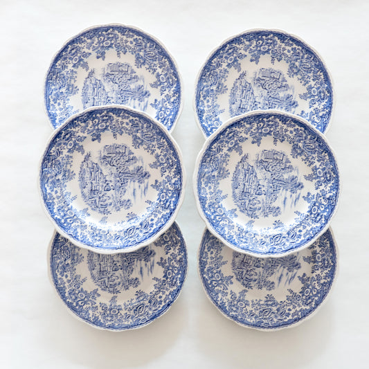 6 assiettes plates KG Lunéville bleues