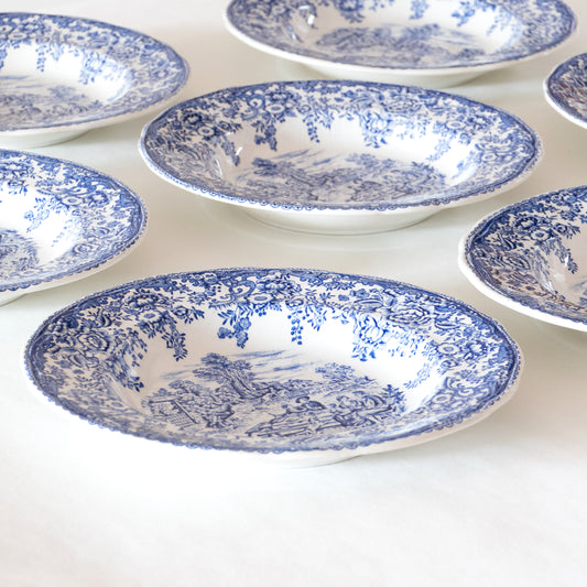 6 assiettes creuses KG Lunéville - bleues