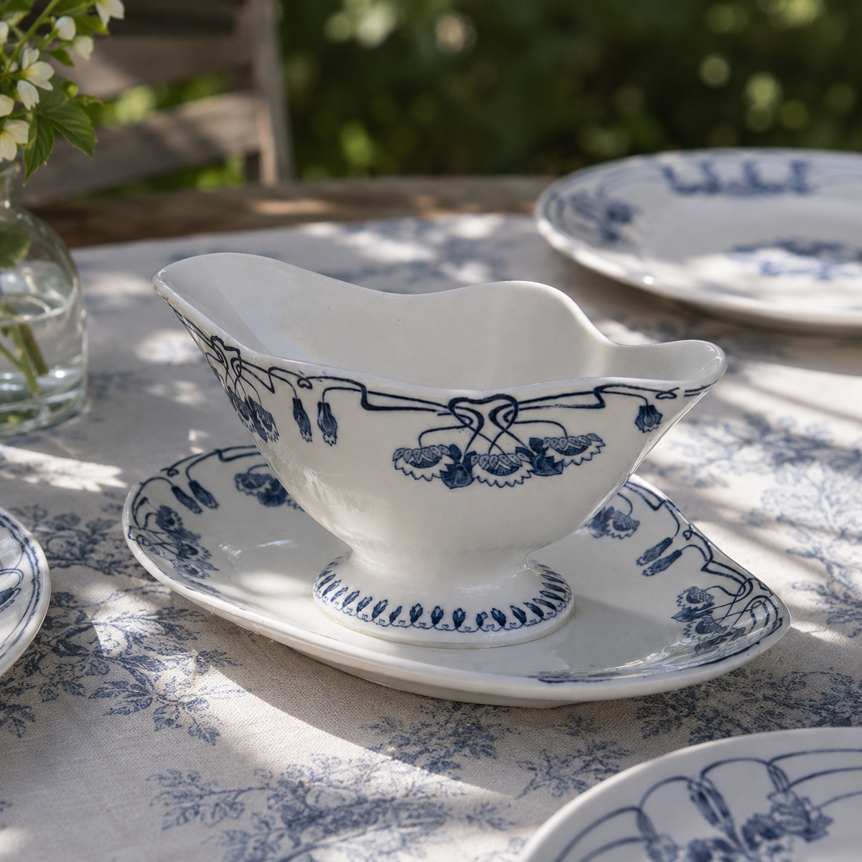 Saucière XIXe Gien collection "Nénuphar" - terre de fer