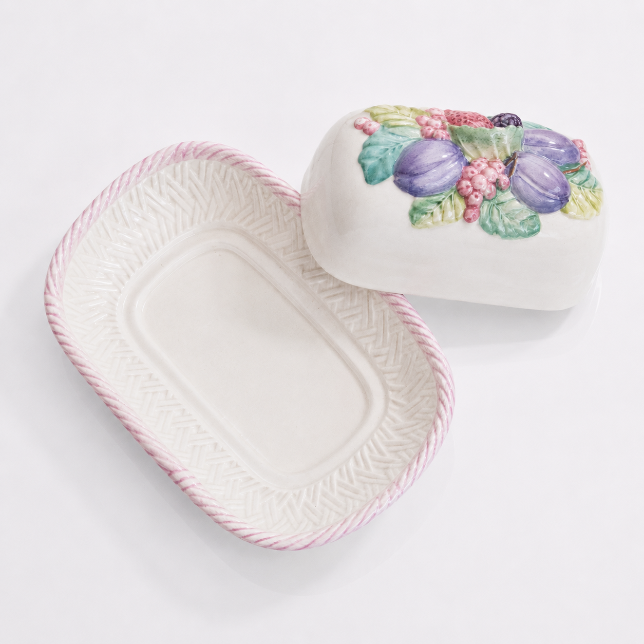Beurrier vintage en barbotine fruits