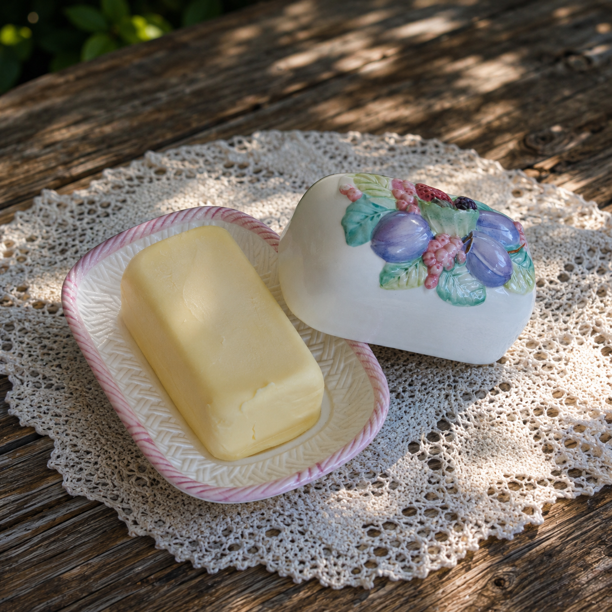 Beurrier vintage en barbotine fruits