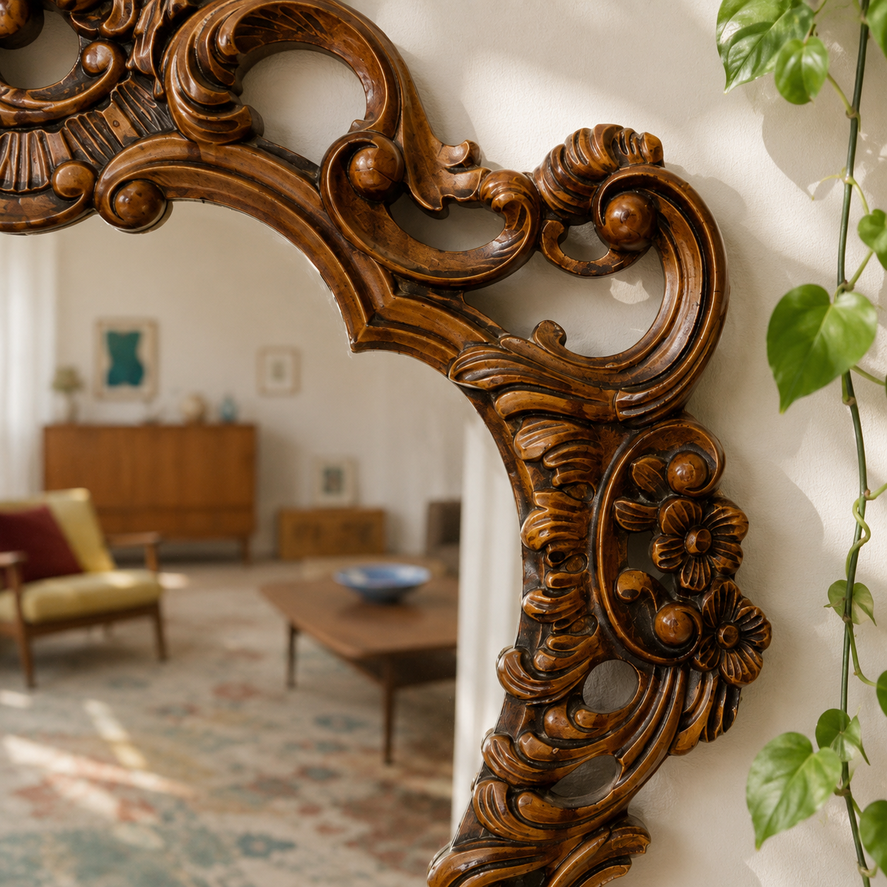 Grand miroir baroque vintage style rocaille Louis XV