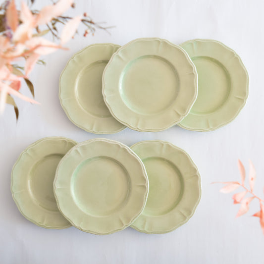 6 assiettes plates Longchamp vert amande