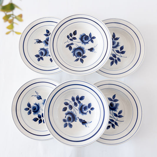 6 assiettes creuses Moulin des loups Roses bleues