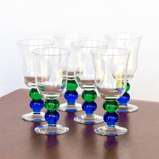 6 verres à pied en cristal - bulles colorées
