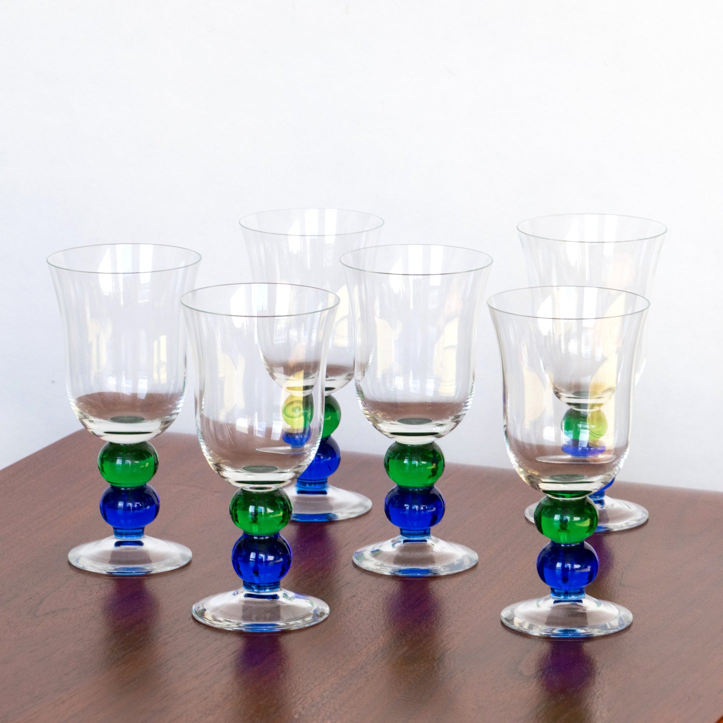 6 verres à pied en cristal - bulles colorées